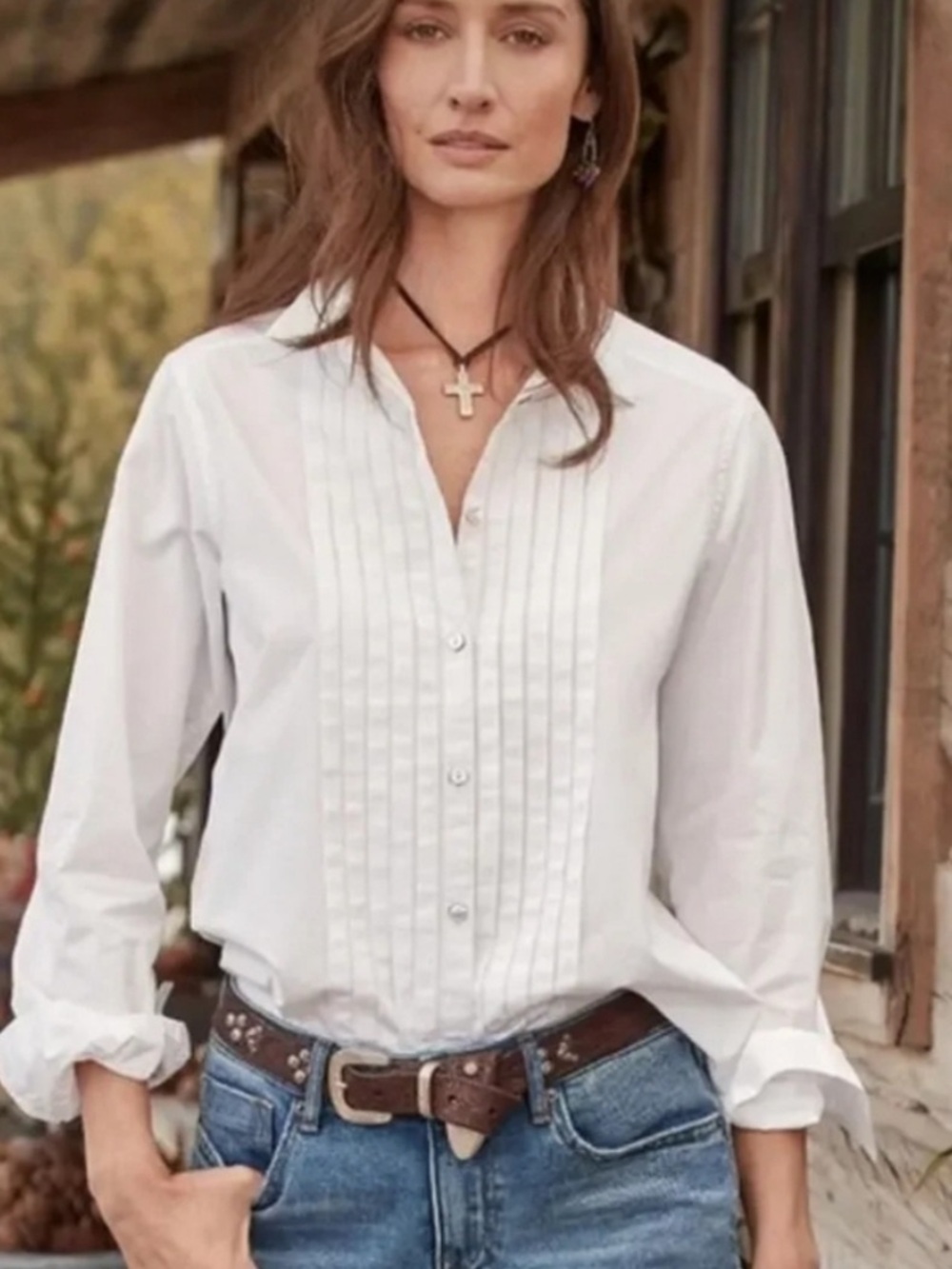 Sundance Tessa Classic Cotton Tuxedo Button Down Crisp White Shirt